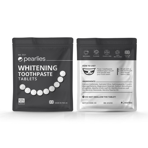 Design an attractive refill pack for a trendy new toothpaste tablet brand Design by RK Studio Design