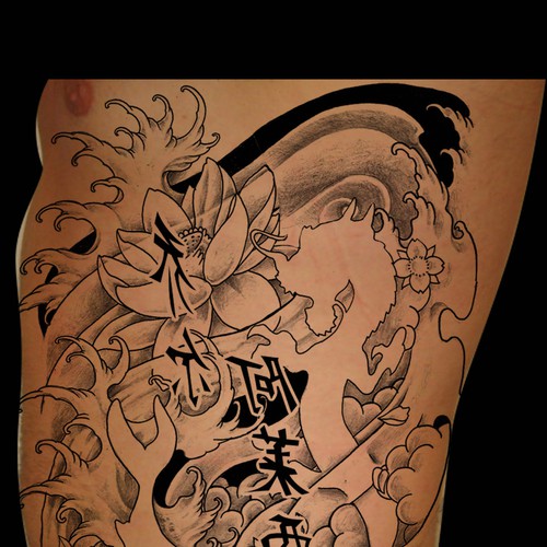 asiatisches S/W-Tattoo /  black&white tattoo asian style Design by INKSPITJUNKIE