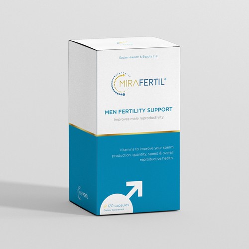 a box for male reproductive supplement improves sperm quality that look professional yet luxurious Design by ateiluj