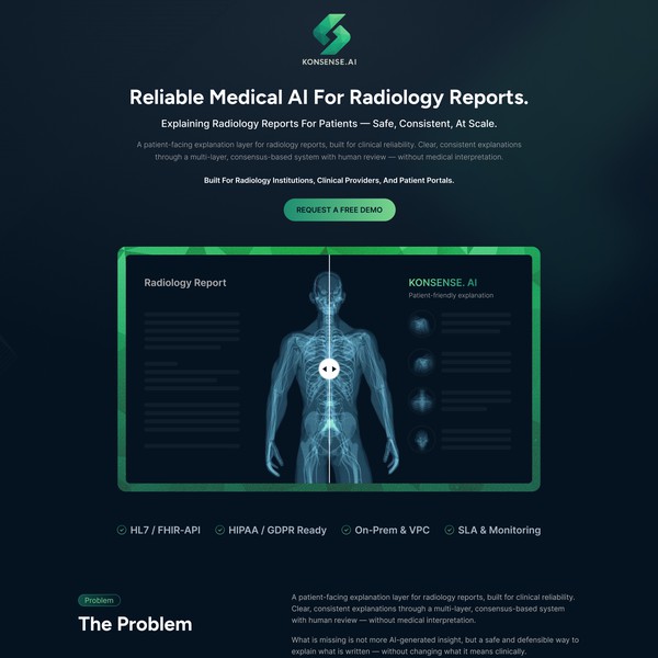 Landing page design for a medical AI platform in radiology