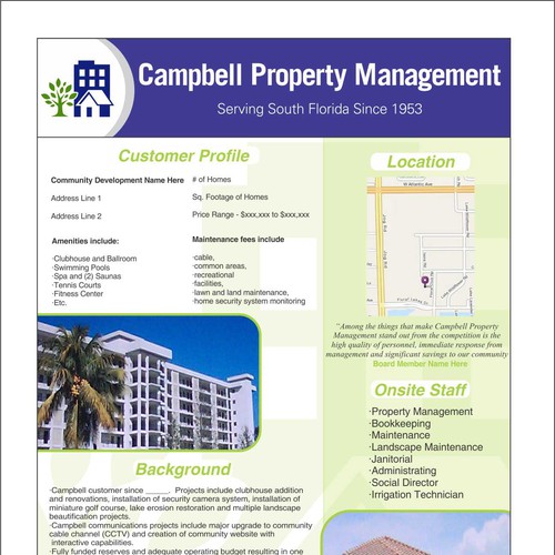 Create customer profile data sheet template for Campbell Property ...