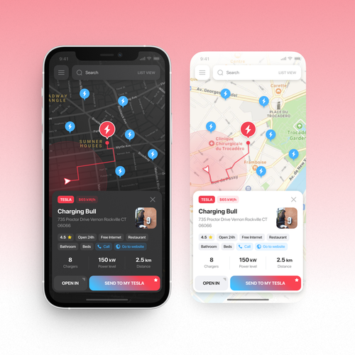 Tesla App to localise charging point on a map Design by Ratko Batinic