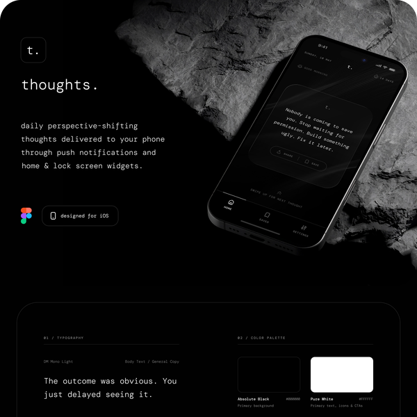Thoughts — Dark Minimal UI for a Perspective-Shifting iOS App