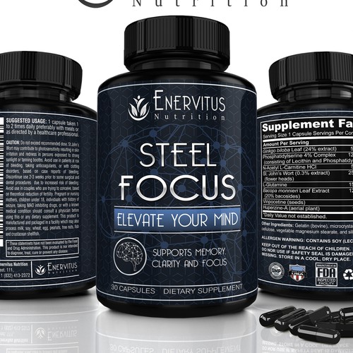 Design a  powerful modern label ( Brain Supplement)for a premium health supplement brand. Design by lantonx