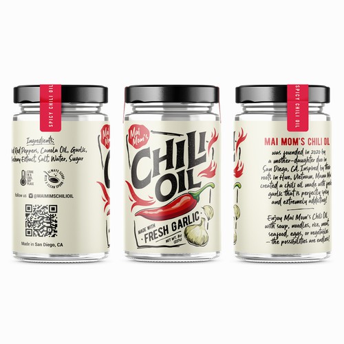 Eye catching packaging label for spicy chili oil jar Design by rickyports
