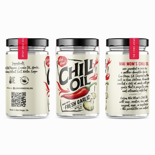 Eye catching packaging label for spicy chili oil jar Réalisé par rickyports