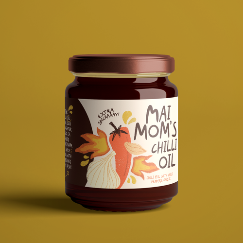 Eye catching packaging label for spicy chili oil jar Design by O1iviaTaylor