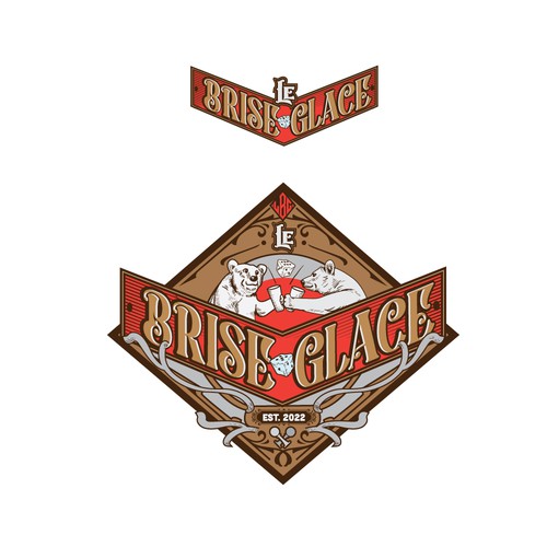 Board game bar logo with tavern design, inspired by vintage ice breaker boat atmosphere - official name is "Le Brise-gla Design réalisé par C1k