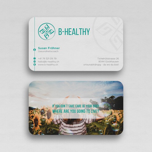 Create a businesscard for a healthy lifestyle that inspire people to go the same way Design by Upwork