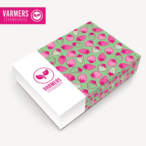 A box of strawberries! Varmers Strawberries Productlabel Diseño de Elvie Designs