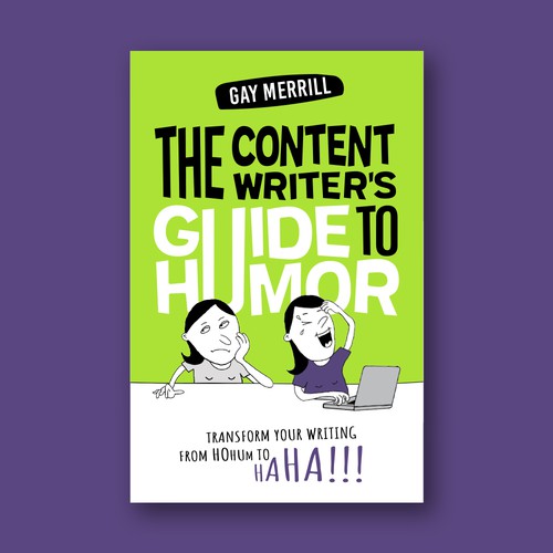 Design a fun book cover for a guide on humor techniques for content writers Design by whoswho