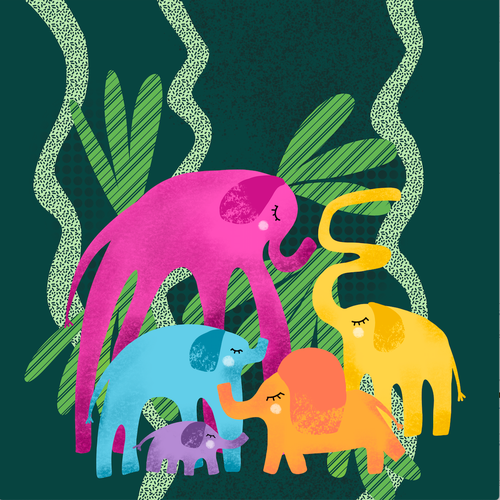 The Elephants Dance Party - Fun, bright and quirky kids book illustration Design by Nadya Nadya