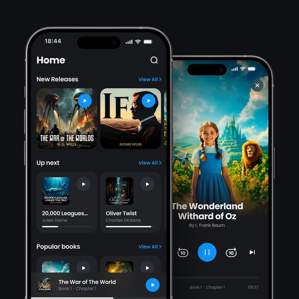 Design by Bohdan Sid. titled "Kafka - an audiobooks app"