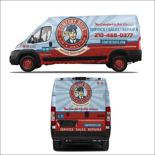 Comfort Boys Service Company New Retro Van Wrap Design Design by dnite