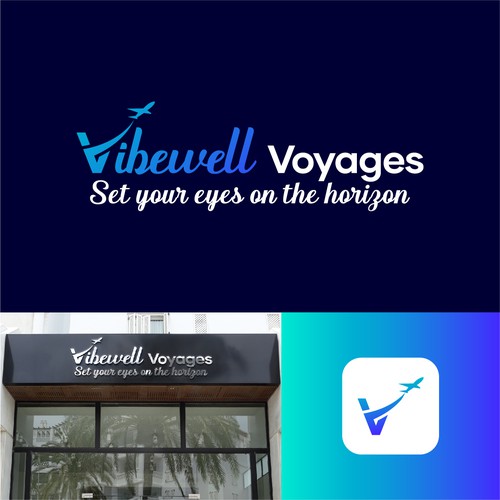 Calming & Relaxing Logo for Vibewell Voyages Travel Agency Design by Abid Nion