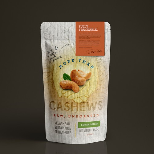 Create a beautiful stand up pouch for Sustainable, Single Origin Cashew Nuts Design by nadezdazda