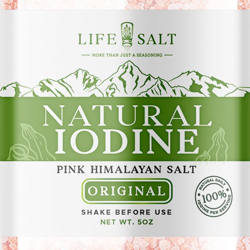 Label for Natural Iodine Pink Himalayan Salt that is fused with Seaweed Design by Design_byMe