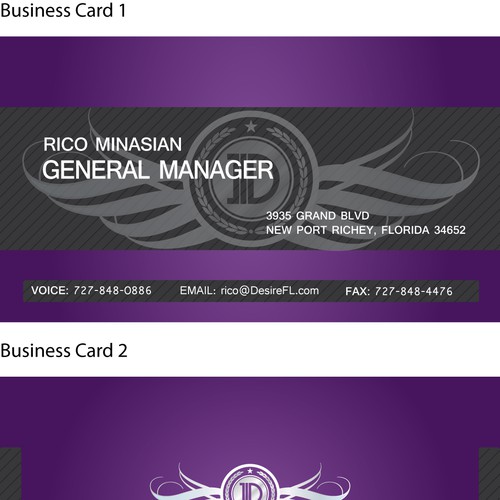 Business Card For Desire Gentlemen S Club