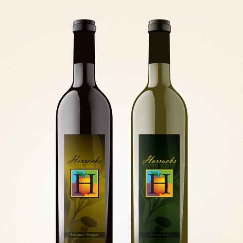 Olive Oil & Balsamic Vinegar label for Horrocks Farm Market Design by Amie Hatheny