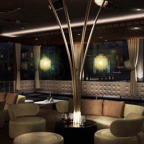 3d realistic interior design for hookah lounge