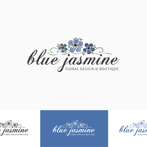 LOGO & BUSINESS CARD DESIGN FOR BLUE JASMINE LLC FLORAL DESIGN AND BOUTIQUE Design by Melanie Lauren