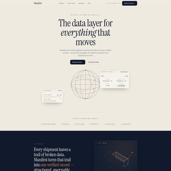 Manifest — supply-chain data and AI platform homepage