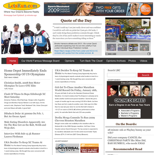 LetsRun.com Homepage Re-Design/Cleanup Diseño de digitfox