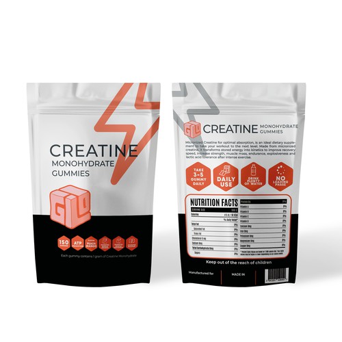 Bag Design for Creatine Monohydrate Gummy brand Design by IRF°ADC