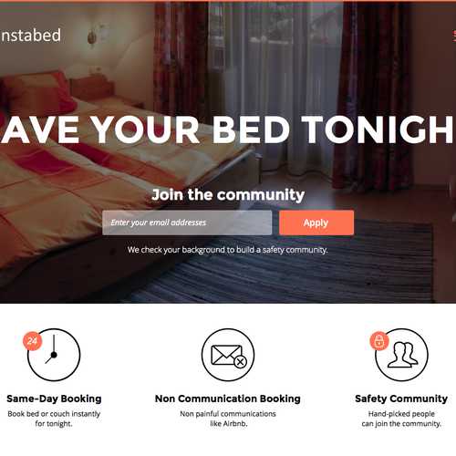 Landing page for simple, on-demand bed booking app Design by kcmr