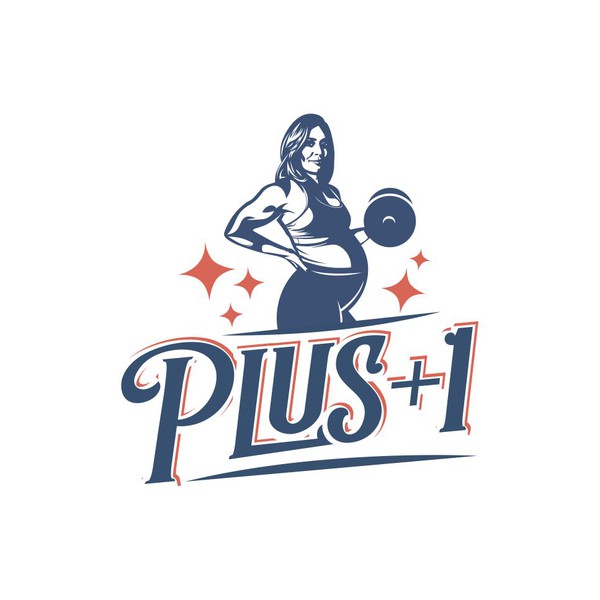 Classic logo for a strength training for pregnancy program named "PLUS-1" 