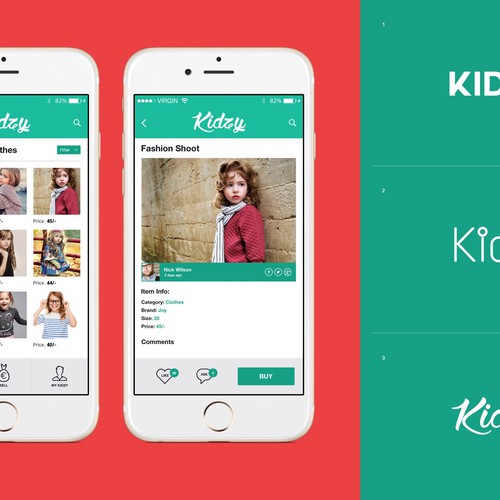 Mobile App Kidzy 2 simple screens + Logo. Design by LIONIFY DESIGnSTUDIO
