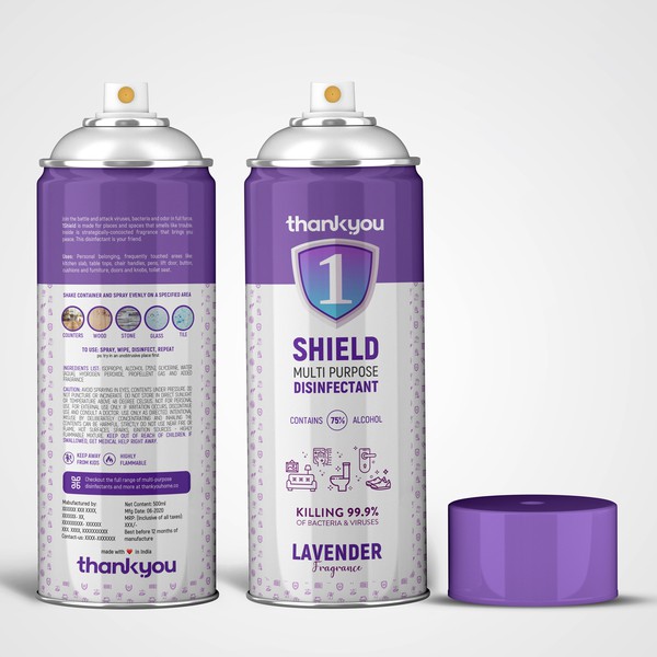 Design a product label for a disinfectant spray to fight against viruses
