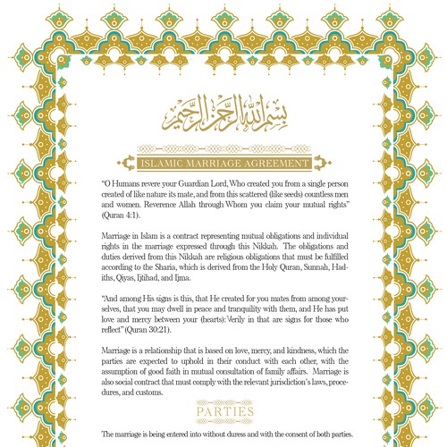 Design A Beautiful Islamic Marriage Agreement Document Template Design by rainmar