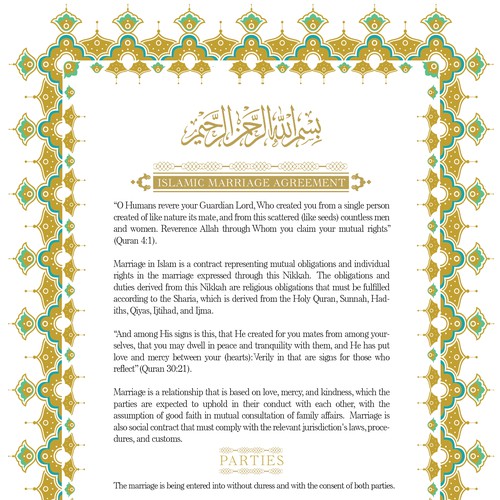 Design Design A Beautiful Islamic Marriage Agreement Document Template por rainmar