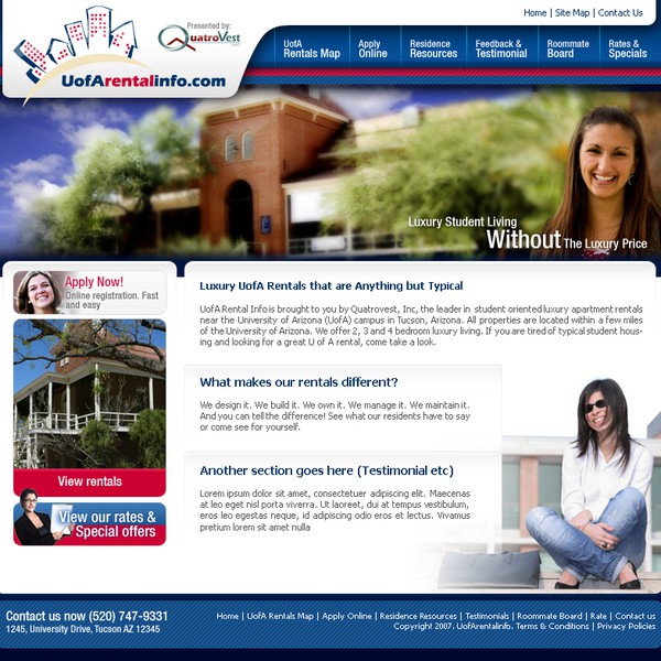 Design by mrpsycho98 titled "Luxury student apartment rental company - uncoded - $301"