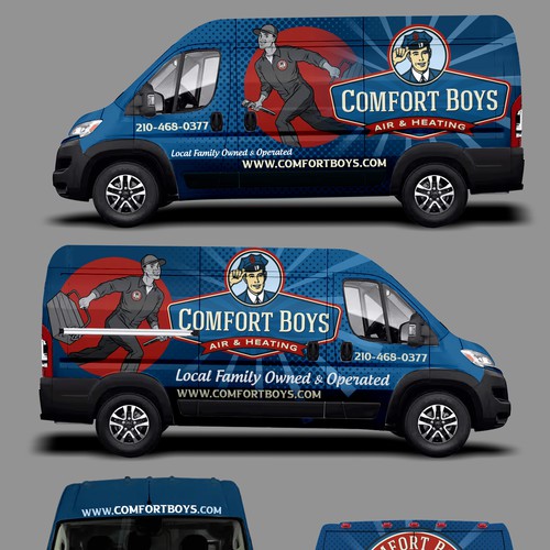 Comfort Boys Service Company New Retro Van Wrap Design Design by Tanny Dew ❤︎