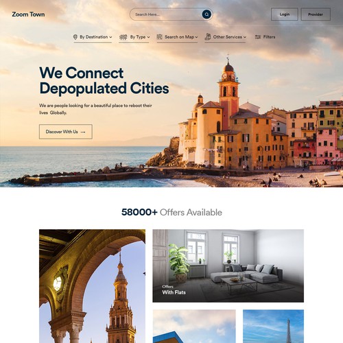 Design a global website connecting beautiful towns and people who could have want to live there. Design by unbox.style⚡️