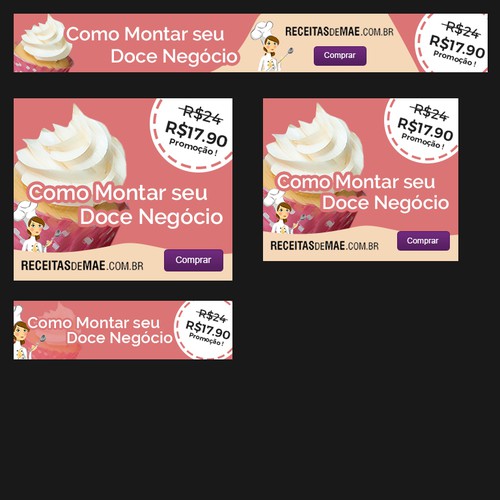 "Crie banners para o livro Como Montar seu Doce Negócio do site Receitas de Mãe" ganador Logo y paquete de imagen corporativa