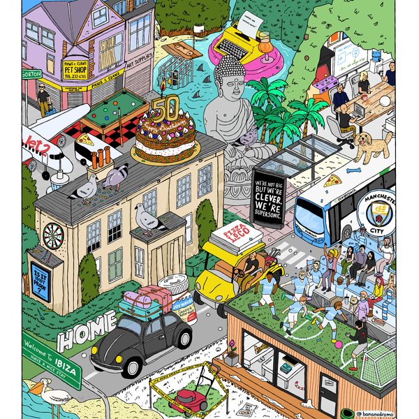 Isometric Where's Waldo style funny illustration