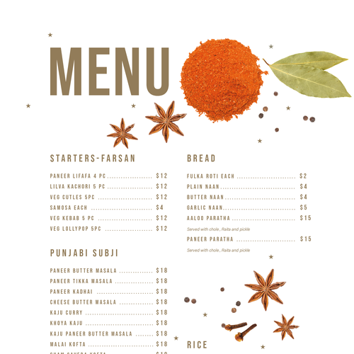 Indian Restaurant Menu Design Design by wildhare