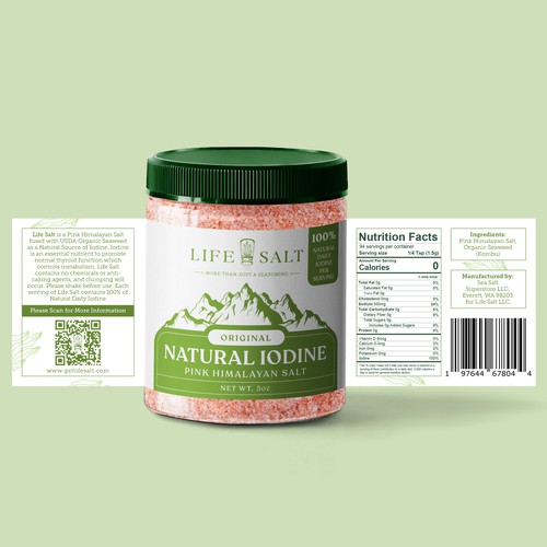 Label for Natural Iodine Pink Himalayan Salt that is fused with Seaweed Design by Kukuh Saputro Design