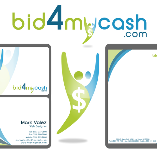Design by Spaghetti27 titled "Logo, business card & letterhead design for bid4mycash.com"