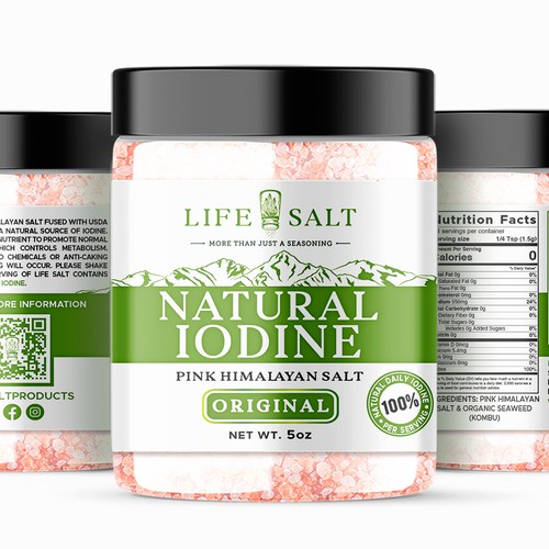 Label for Natural Iodine Pink Himalayan Salt that is fused with Seaweed Design by Design_byMe