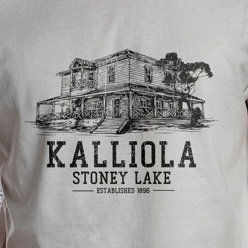 Vintage Old Cabin Photo to Line Drawing T-Shirt Design-ontwerp door molkastm