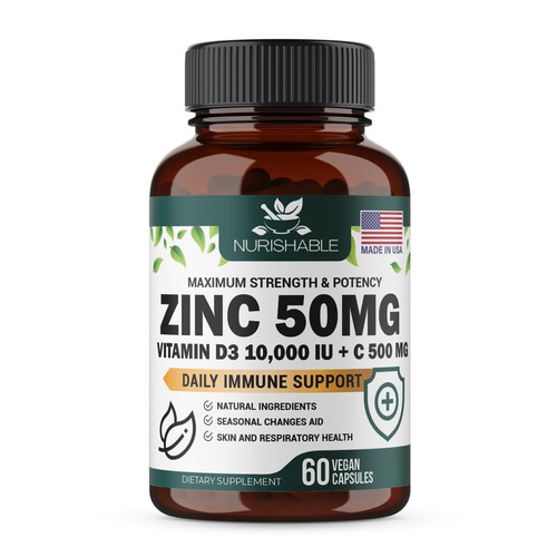 We need a "beautiful bottle label" for Zinc and Vitamin D3 supplement - Redesign Design by Fredrick Balois