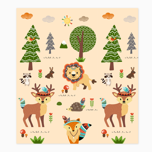 Illustration of kids playmat with animals Design by ies