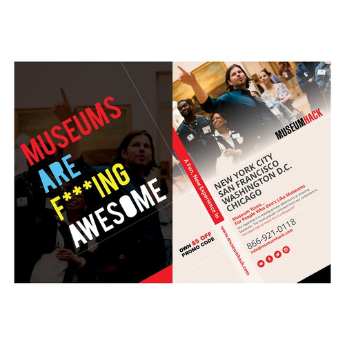 Design a postcard for a $2 million+ renegade museum tour company Design by FuturisticBug