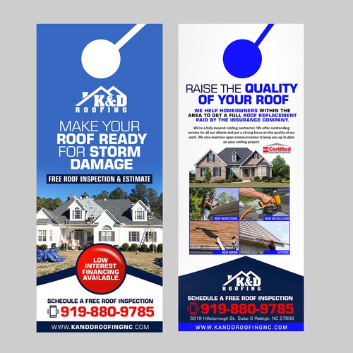 Need an ATTRACTIVE door hanger for K&D Roofing! Diseño de ektadevesh