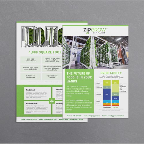 Brochure design for indoor, vertical hydroponic farm Design by Zarabrook