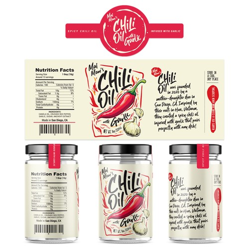 Eye catching packaging label for spicy chili oil jar Réalisé par rickyports